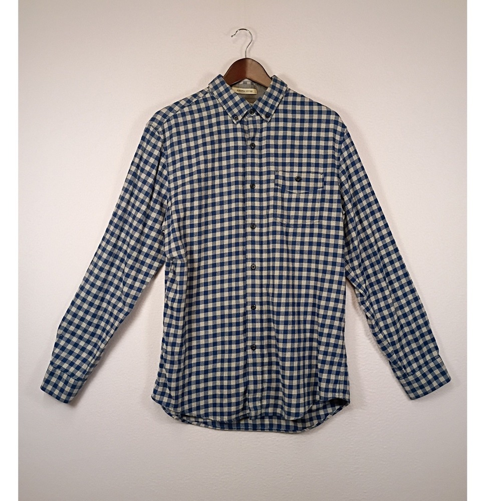 Outdoorsy L.L. Bean Men Medium Blue Gingham Slightly Fitted Cotton Flannel Shirt